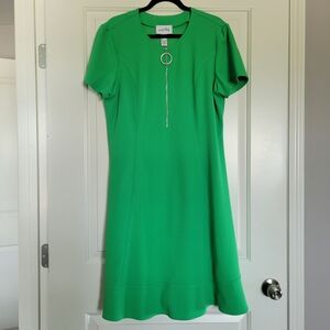 Joseph Ribkoff Green Scuba Crepe Fit And Flare Dress With Statement Zipper